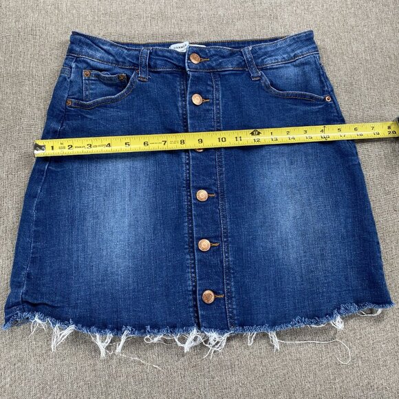 Hammer Jeans A-Line Denim Jean Mini Skirt Women's Large Blue Distressed Raw Hem - Picture 10 of 11